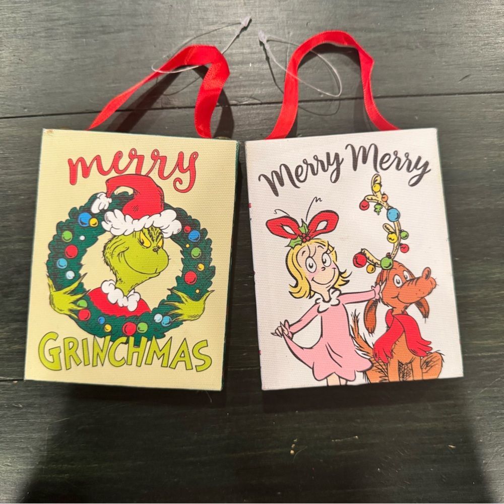 Set of two Grinch Light-Up Mini Canvas Ornaments